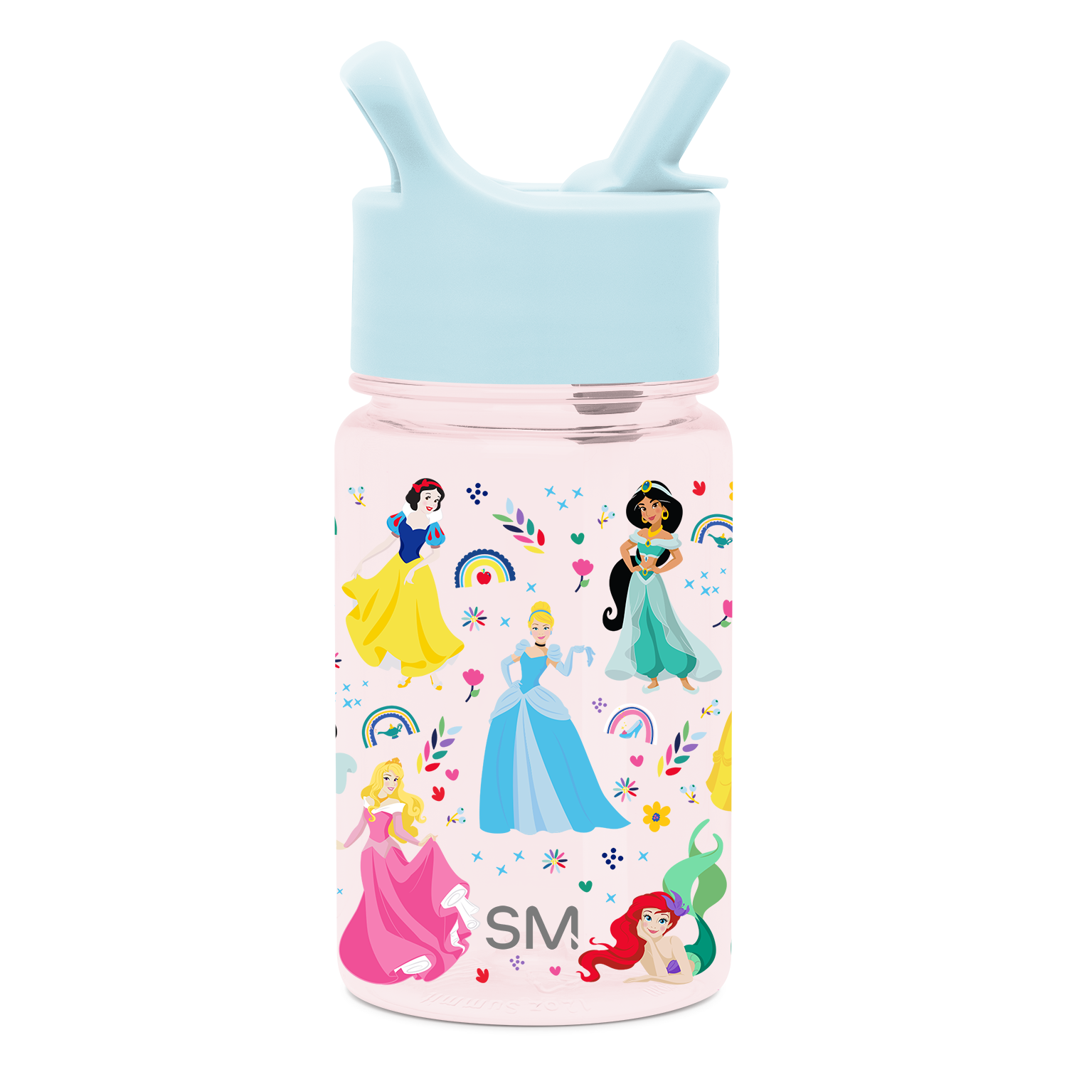 Summit Kids Plastic Water Bottle with Straw Lid - Princess Rainbows / SKS