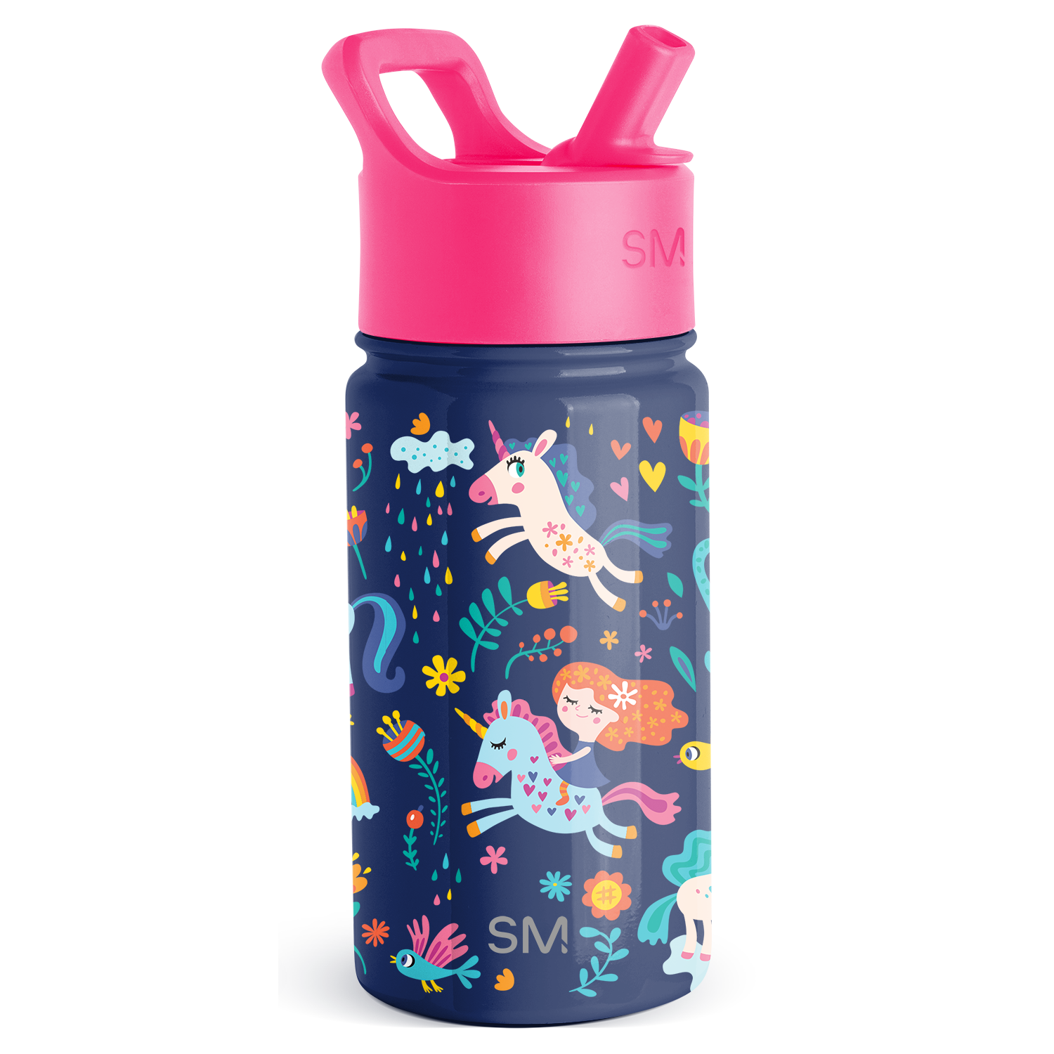 Summit Kids Water Bottle with Straw Lid - 14oz - Unicorn Rainbows / Straw / SMC